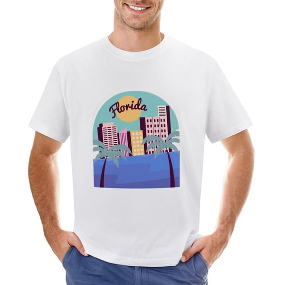 Vtg City Landscape Men’s T-Shirt 100% Cotton Casual Short Sleeve Tops Gift Tee White S
