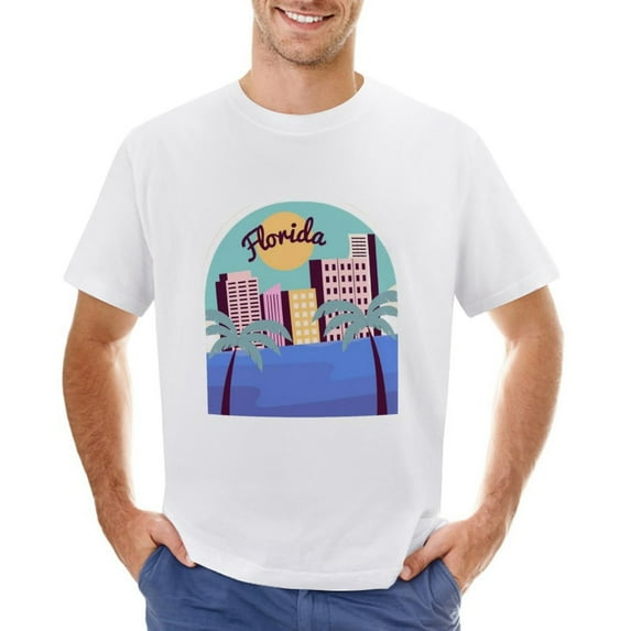 Vtg City Landscape Vintage T-shirt Mens Cotton Classic Crewneck Short Sleeve Tees Unisex White 4XL
