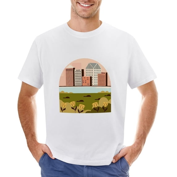 Vtg City Landscape Vintage T-shirt Mens Cotton Classic Crewneck Short Sleeve Tees Unisex White XL