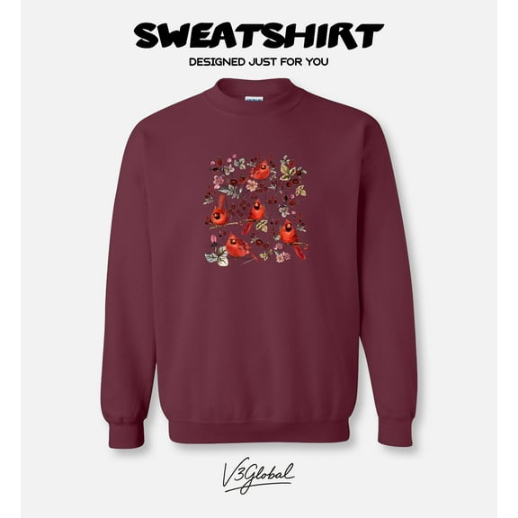 Vtg Cottagecore Wildflower Red Cardinal Nature Bird Aesthetic Floral Garden Life Sweatshirt, for men & women, up to size 5XL