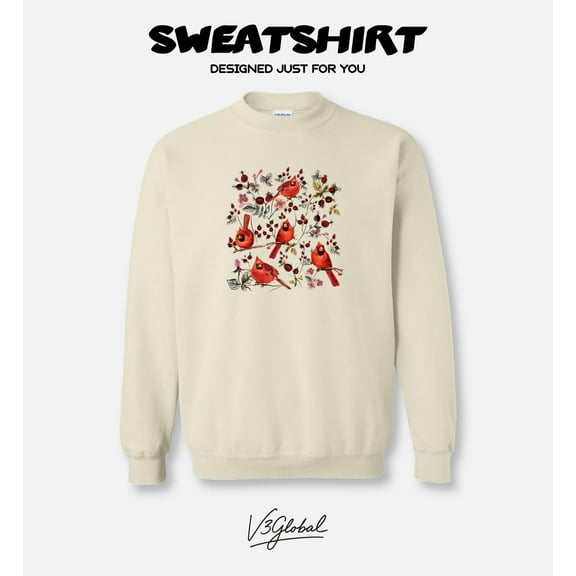 Vtg Cottagecore Wildflower Red Cardinal Nature Bird Aesthetic Floral Garden Life Sweatshirt, for men & women, up to size 5XL