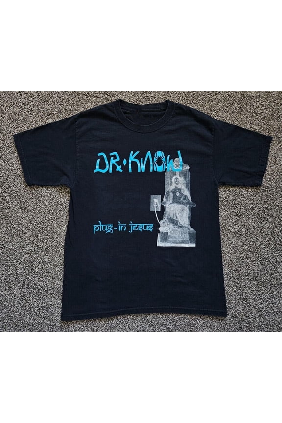 Vtg Dr. Know Band Plug In Jesus Cotton Black Full Size Shirt For Men AA1327