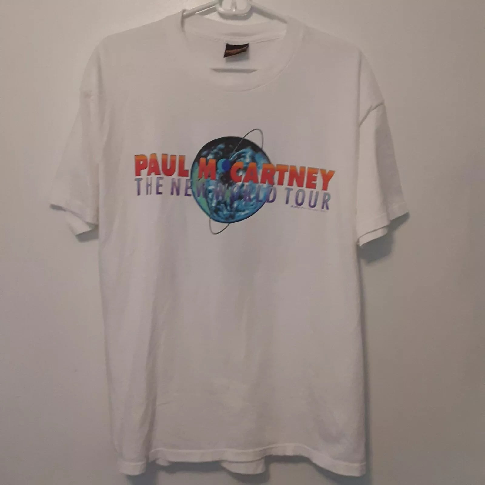 Vtg Paul McCartney The New World Tour T Shirt 90s White Short Sleeve