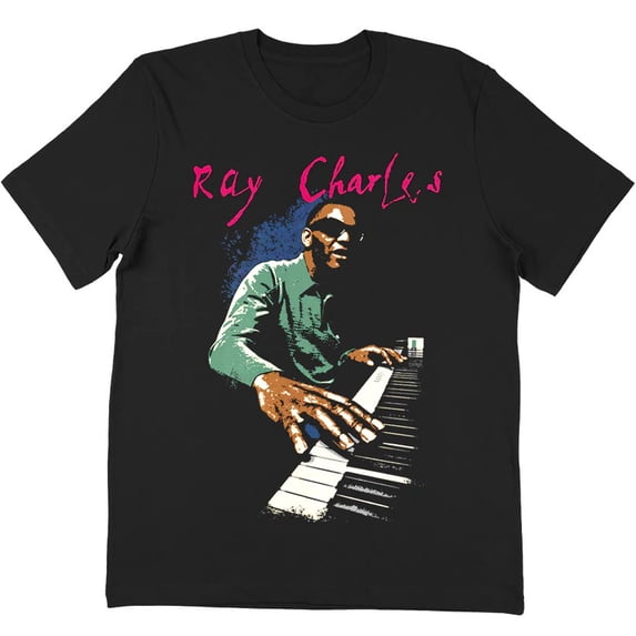 Vtg Ray Charles Gift Fans T Shirt For Men Heavy Cotton Black Shirt SE052