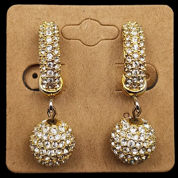 Vtg Swarovski Hoop Earrings Jeweler's Collection Gold Tone Pave Crystal Clip-On