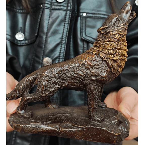 Vtgbrasslover Vtg Vintage style copper Pet Dog Statues figure table Ornament, Bull Wolf toys gift FengShui Decor Animal 12 Zodiac Year Dog