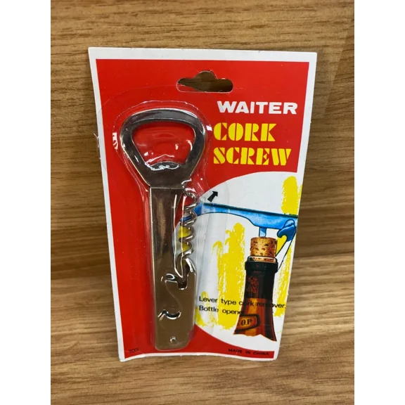 Vtg Waiters Cork Screw Manual Lever Solid Stainless Steel Wine Bottle Opener Nos