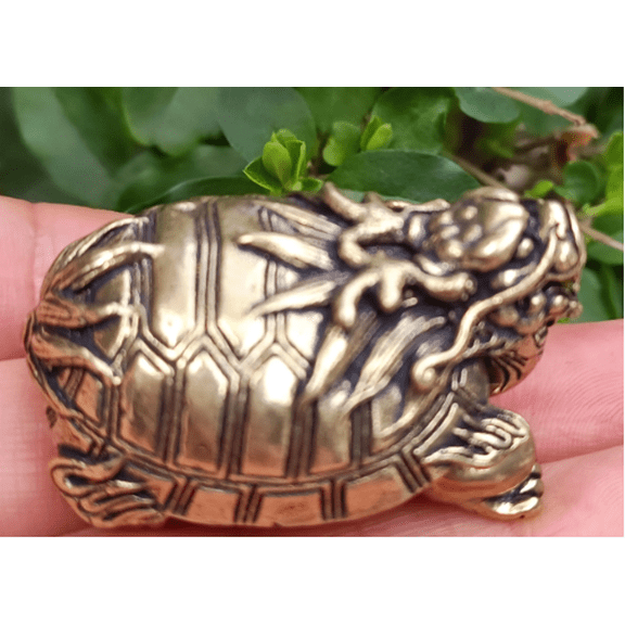 Vtgbrasslover Vtg Vintage style Brass dragon turtle statue ,Mythological animal statue figure paperweight mini toys gift FengShui Home decor