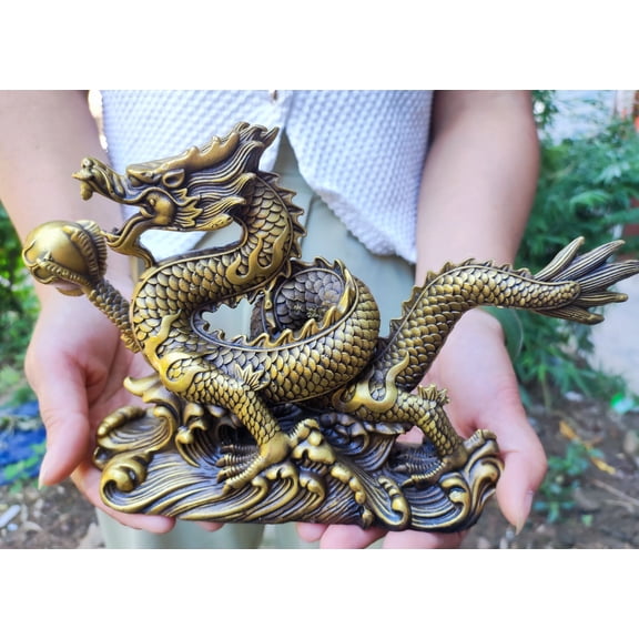 Vtgbrasslover Vtg Vintage style brass dragon Statues figure small Ornament,paperweight toys gift FengShui Decor Animal 12 Zodiac Year dragon
