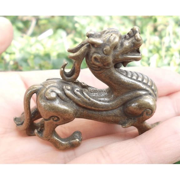 Vtgbrasslover Vtg Vintage style  brass dragon statue  ,Mythological animal statue figure paperweight mini toys gift FengShui Decor fr071