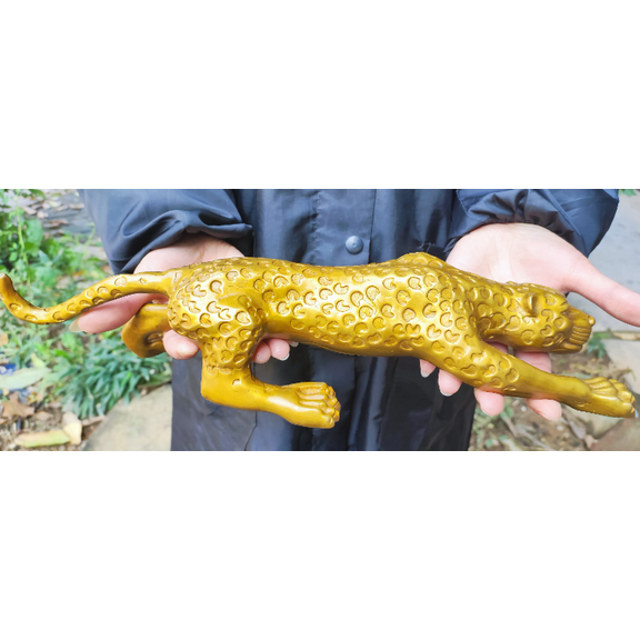 Vtgbrasslover Vtg Vintage style brass huge leopard Statues figure small Ornament, Mini toys gift FengShui Decor Animal 12 Zodiac Year tiger