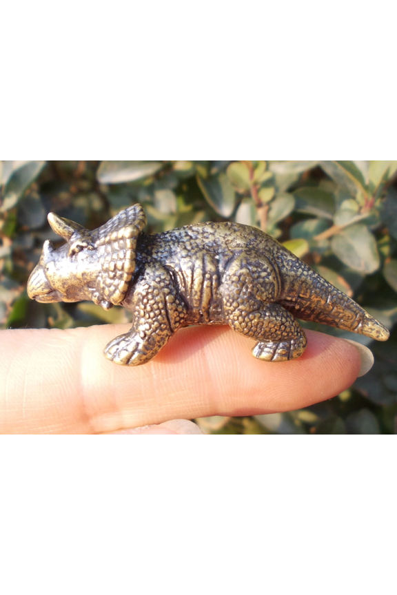 Vtgbrasslover Vtg Vintage style goldplated brass Triceratops Statues small Ornament Herbivorous dragon statues figure toys gift FengShui