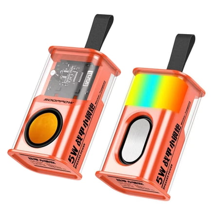 Vtin 2Pcs Portable Transparent Mecha Style Bluetooth Speaker Wireless TWS Speaker Bluetooth Portable Speaker Transparent Mech Audio, Orange