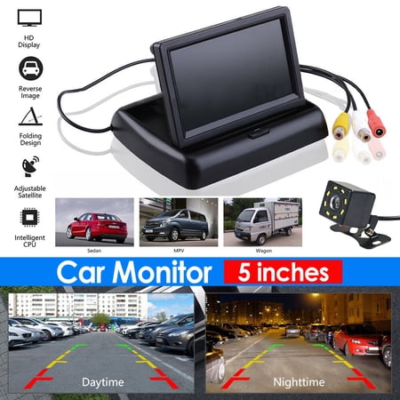 Vtin 4.3"/5" Folding Desktop Car Monitor Screen Reversing Display Image, Backup Camera Wired Car Rear View HD Parking System Night Vision
