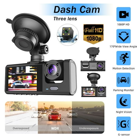 Vtin 4'' HD 1080P Car DVR Dash Cam Front/Rear/Inside Video Recorder Camera G-sensor
