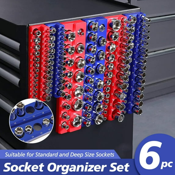 Vtin Household Large Capacity Magnetic Socket Organizer Set 3/8" 1/2" 1/4" Dr SAE Metric Socket