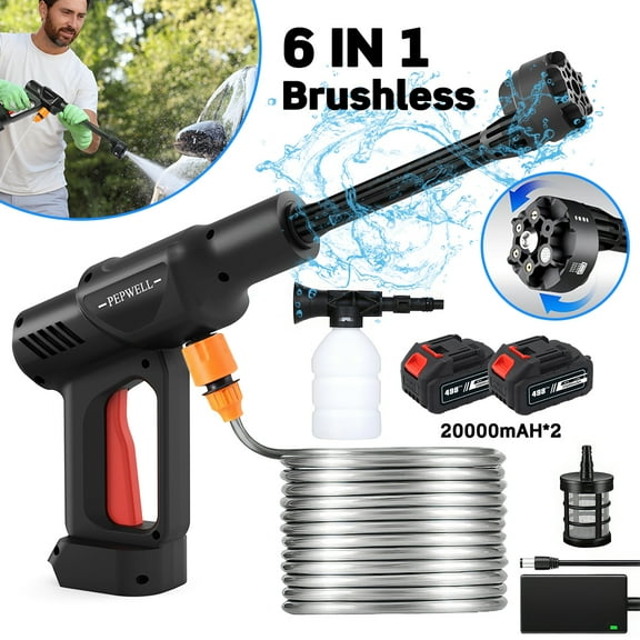 Vtin Portable Cordless Pressure Washer Electric Power Jet Water Wash Cleaner with Rechargeable 6-in-1 Nozzle Compatible with Makita Battery Car Washer Gun