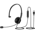 thumbnail image 1 of Vtin USB+3.5mm Audio Jack Wired Headphones, One-ear Single Ear Wearing Wired Earphones with Noise-canceling Mic for PC Office, Black, 1 of 9