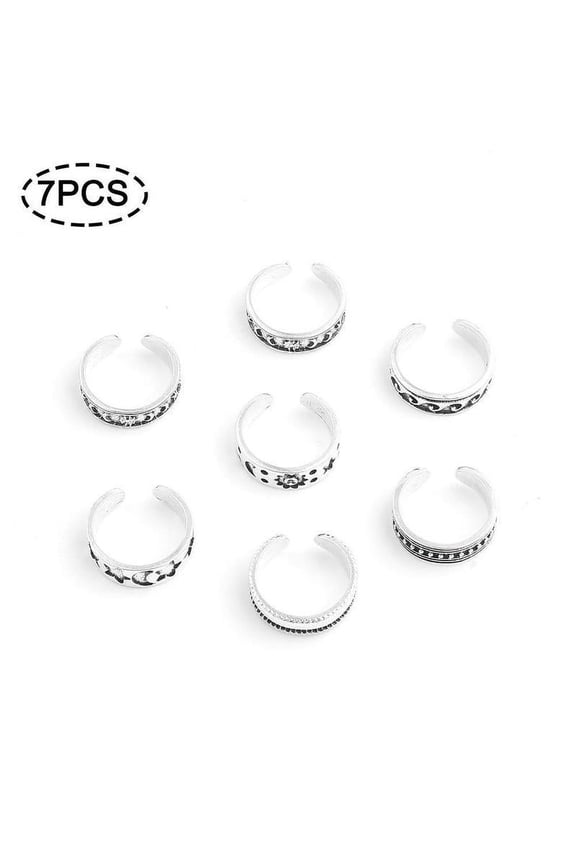 7PCS Bohemia Waves Sun Moon Opens Foot Toe Vintage Opening Best Rings