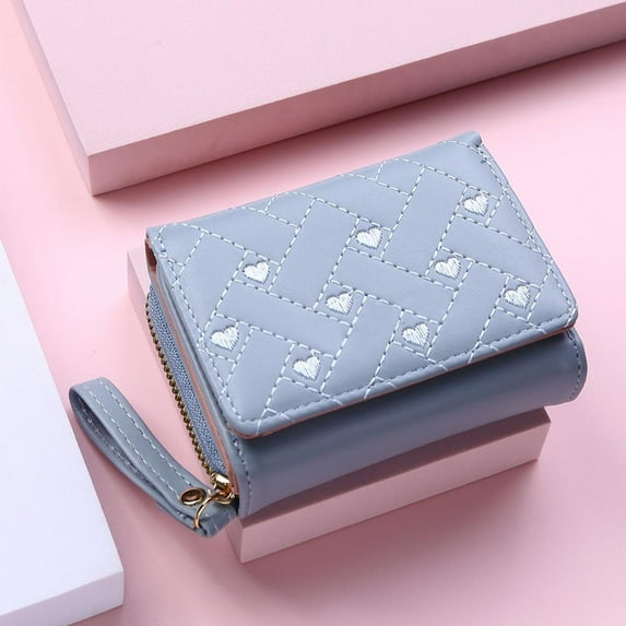 VtiswUws Ladies Wallet Mauve Wallet Embroidered Heart Coin Purse Tri-Fold Card Holder W6
