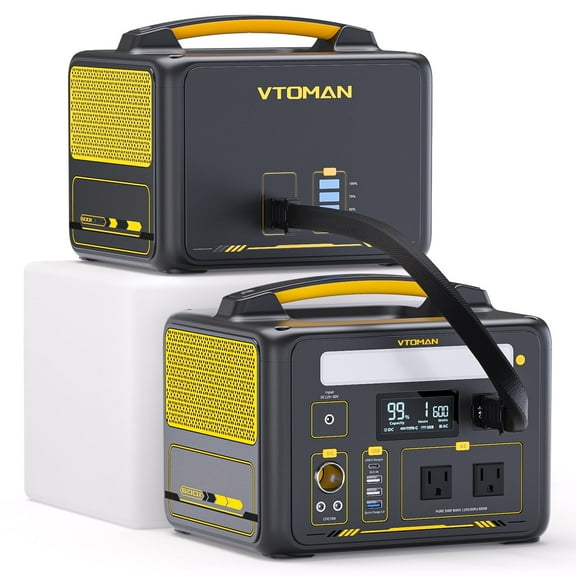 Vtoman Portable Power Station 600W with Extra Battery, 939Wh LiFePO4 Solar Generator with 110V/600W AC Outlets for Camping & Home Blackout Backup