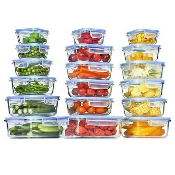Vtopmart 12- 18 Pack Glass Food Storage Containers with Lids -Stackable Design for Kitchen Utensils Oven Microwave Freezer Dishwasher Kitchenware Square Fridge Organizers Insulated Lunch Compartment
