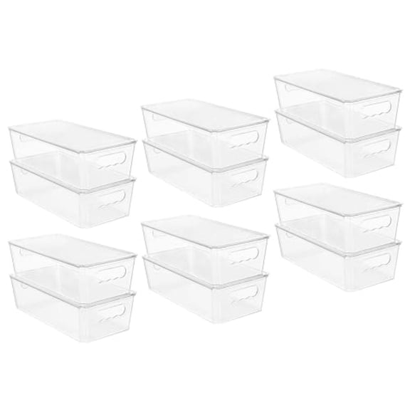 Vtopmart 12pcs Clear Organizers and Storage Bins with Lids Stackable Plastic Storage Containers with Handles for Fridge Freezer Pantry Cabinet Kitchen Organization