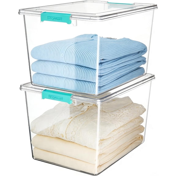 Vtopmart 2 Pack 72 QT Crystal Clear Storage Bins with Lids, 4 Pack Stackable Plastic Large Latching Boxes Totes Tubs Container for Closet Organizers and Storage, Bedroom, Clothes, Toys, Bedding