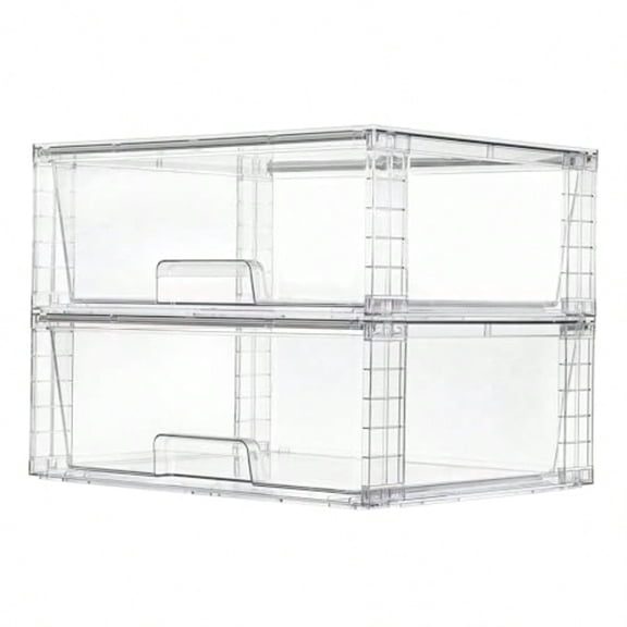Vtopmart 2 Pack Large Stackable Storage DrawersEasily Assemble Clear Acrylic Bathroom Closet Undersink Organizers Plastic Storage Bins for Cabinet Kitchen Pantry Medicine Organization
