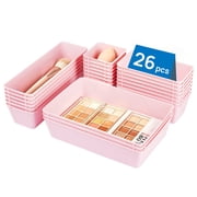 Sindcom 26 PCS Drawer Organizers,Pink Plastic Stackable Organizer Bins and Vanity Organizer