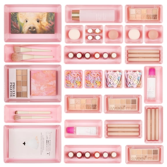 Sindcom 26 PCS Drawer Organizers，Pink Plastic Stackable Organizer Bins and Vanity Organizer