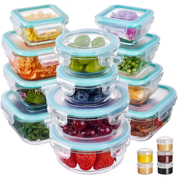 Sindcom 34pcs Glass Food Storage Containers, Meal Prep Containers, Airtight Bento Boxes(17 Containers & 17 Lids)