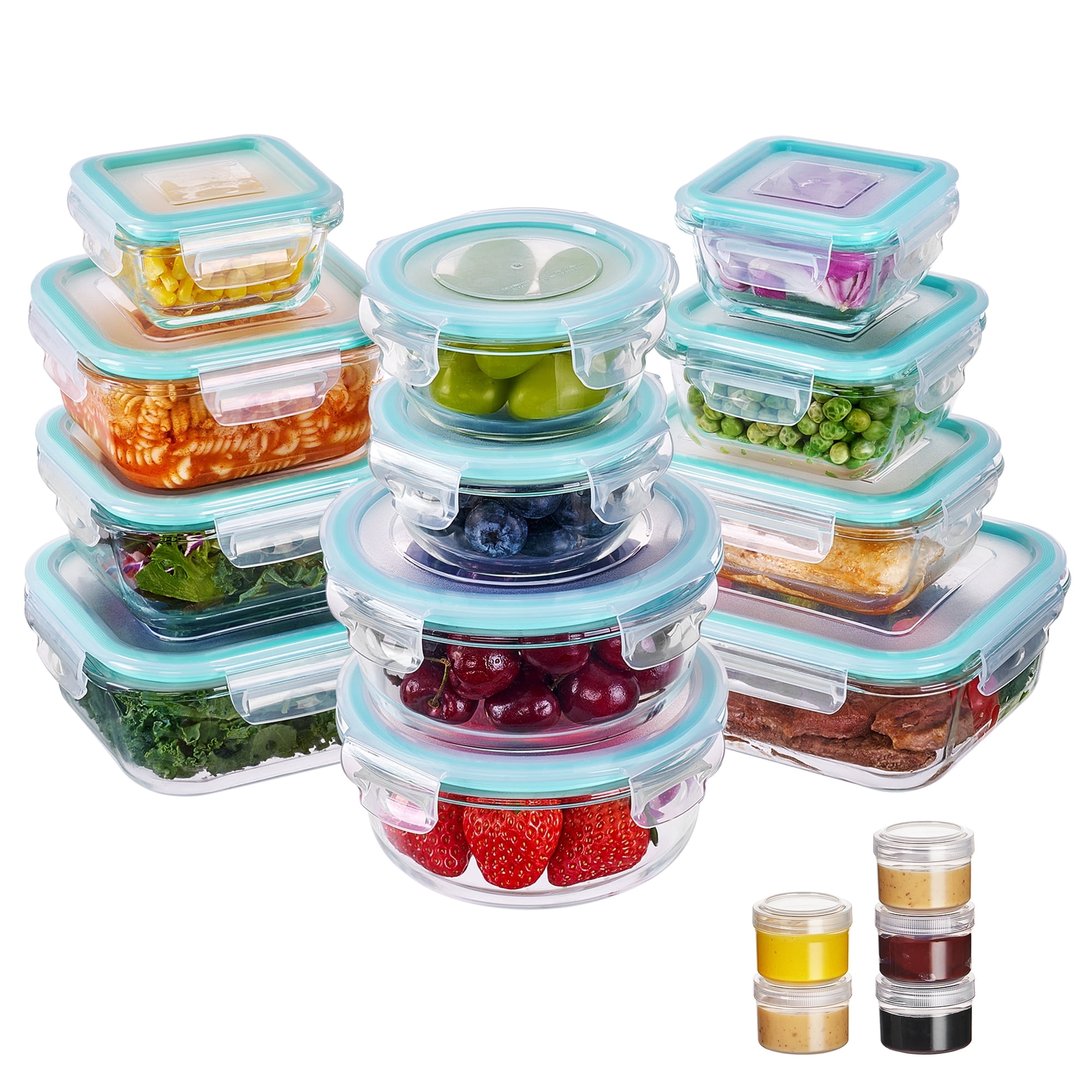 Sindcom 34pcs Glass Food Storage Containers, Meal Prep Containers, Airtight Bento Boxes(17 Containers & 17 Lids)