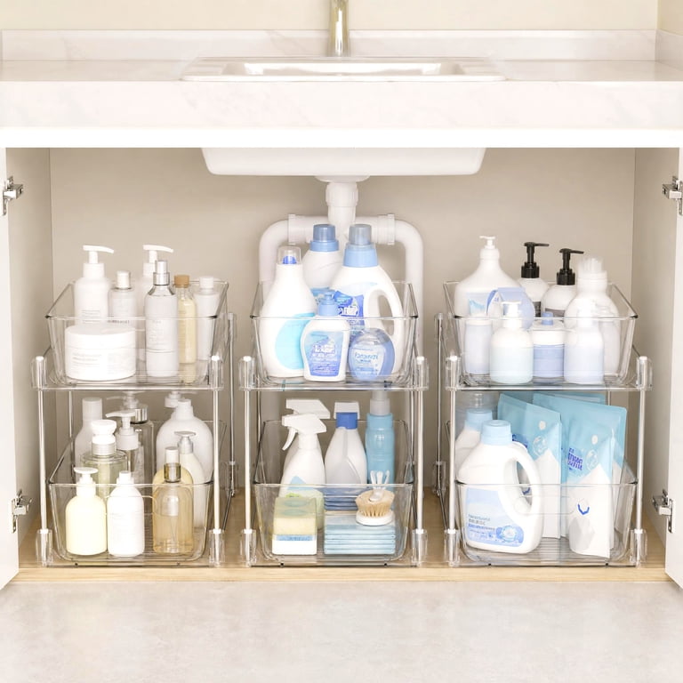 Vtopmart 3 Pack Bathroom Storage Organizer, 2 Tier Clear Plastic