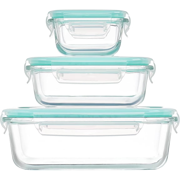 Vtopmart 3 Pack Glass Food Storage Containers with Lids Green | Meal Prep Lunch Containers, Leakproof, Leftover Storage, Take-out, Microwave, Oven, Freezer and Dishwasher Safe, BPA Free