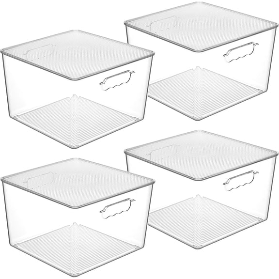 Vtopmart 4 Pack Extra Large Clear Stackable Storage Bins with Lids, 11x11 Cube Organizer with Handle, Plastic Containers for Pantry, Closet, LaundryRoom, Kitchen, Bathroom, UnderSink Organization