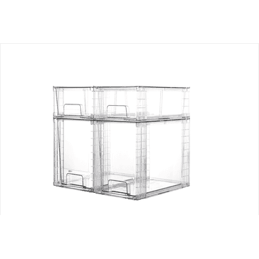 Vtopmart 4 Pack Large Stackable Plastic Storage Drawers, Acrylic Clear Bathroom Closet Undersink Organizer,2 High+2 Small