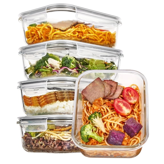 Vtopmart 5 Pack 35oz Glass Food Storage Containers With Lids, Fresh Container, Airtight Reusable Meal Prep Lunch Container Set, Safe For Oven, Microwave, Freezer, And Dishwasher