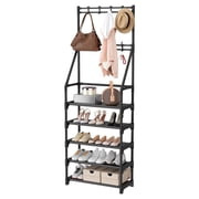 Sindcom 5 Tier Coat Rack with Shoe Storage – Freestanding Hall Tree Bench for Entryway, 5 Shoe Shelves & 8 Removable Hooks, Black