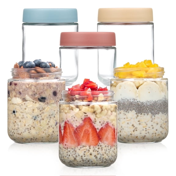 Sindcom 6-Pack 17oz Colorful Glass Overnight Oats Jars with Lids - Leakproof BPA-Free Meal Prep Containers for Breakfast & Snacks