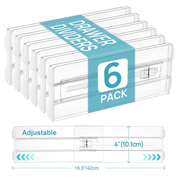 Sindcom 6 Pack Drawer Dividers for Clothes, Adjustable 4" High Expandable from 10.6"-17" Clear Dresser Drawer Organizer