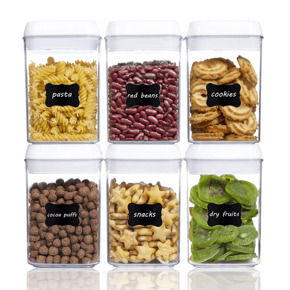 Vtopmart 6 Pcs Food Storage Containers, Cereal Keeper, Small Plastic Container, 1 L/3.2 Cup, White