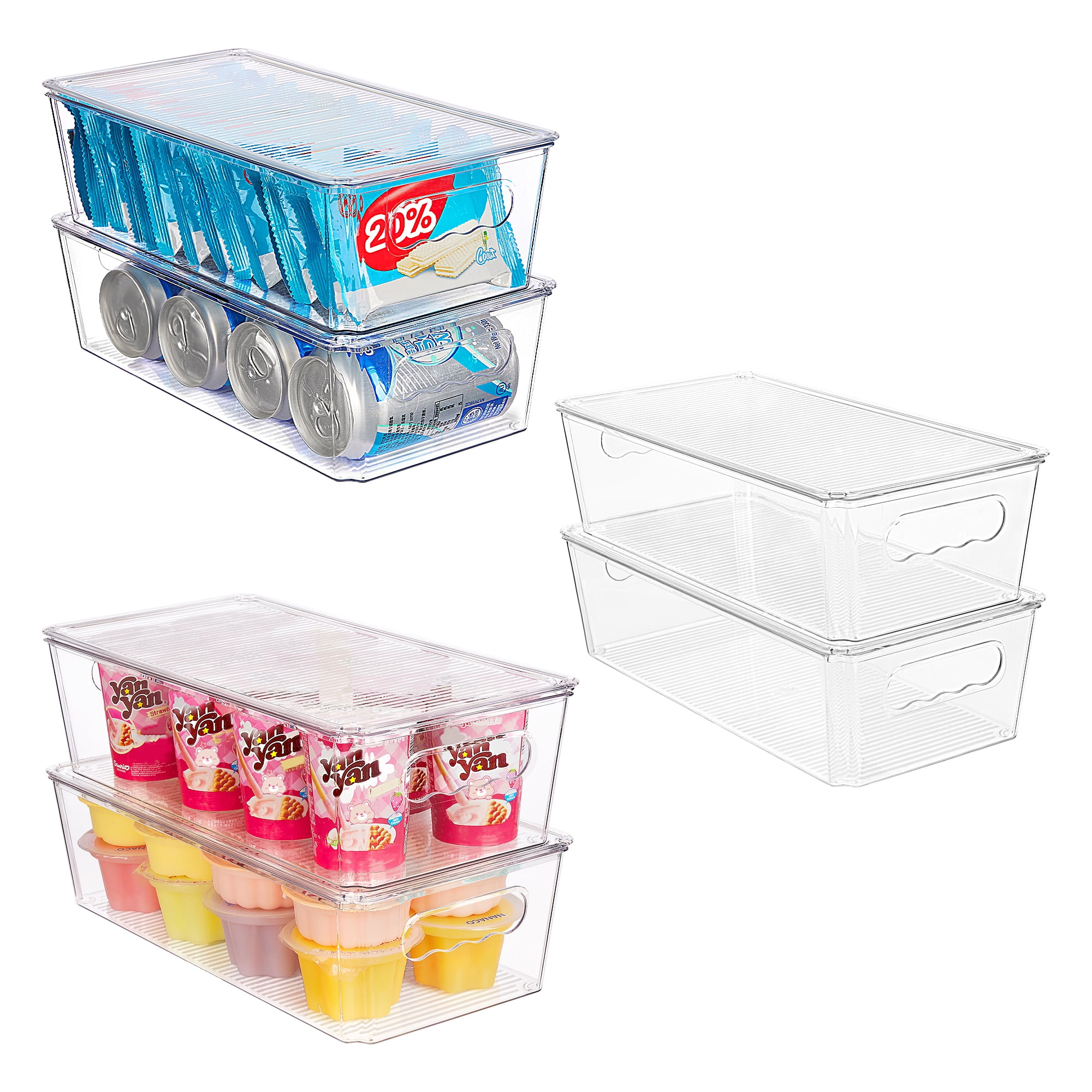 Vtopmart 6pcs Clear Organizers Bins with Lids, Stackable Plastic Storage Containers with Handles