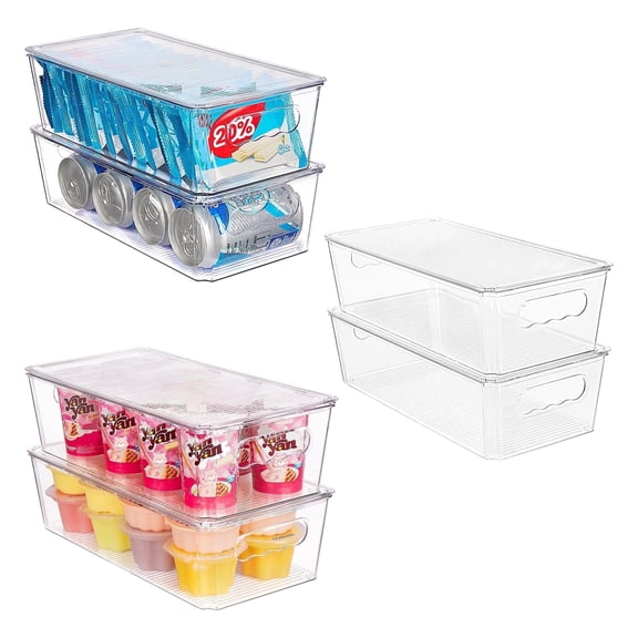 Sindcom 6pcs Clear Organizers Bins with Lids, Stackable Plastic Storage Containers with Handles