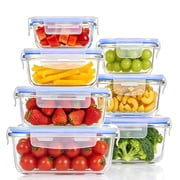 Sindcom 7 Pack Glass Food Storage Containers, Meal Prep, Airtight Bento Boxes with Leak Proof Locking Lids,Blue