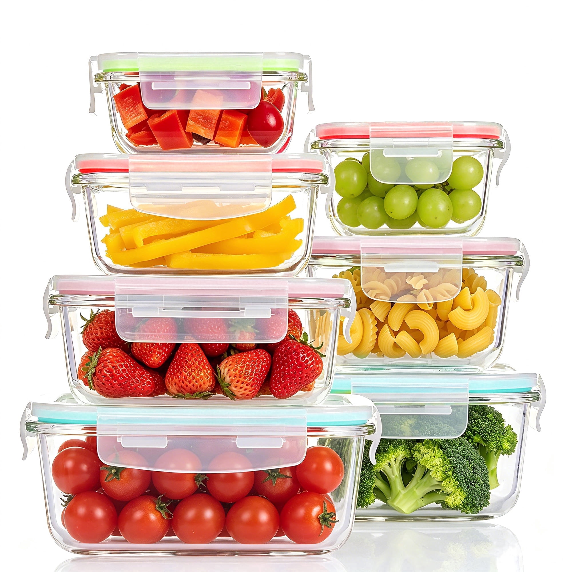 Sindcom 7 Pack Glass Food Storage Containers, Meal Prep, Airtight Bento Boxes with Leak Proof Locking Lids,Colorful