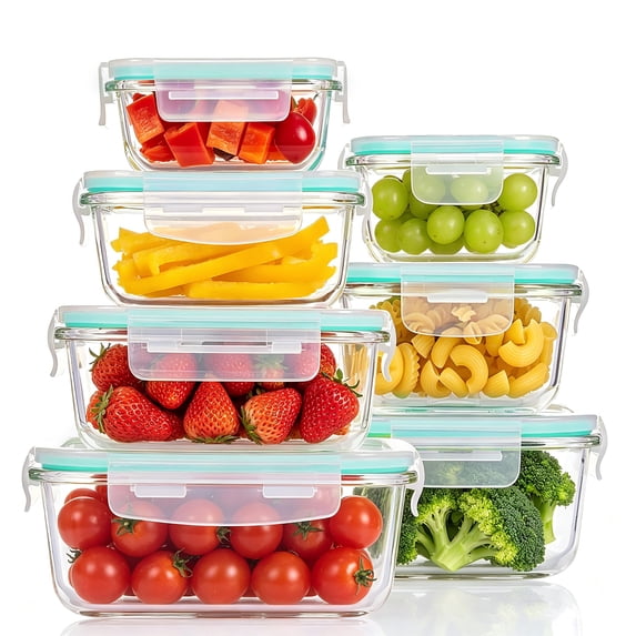 Sindcom 7 Pack Glass Food Storage Containers, Meal Prep, Airtight Bento Boxes with Leak Proof Locking Lids