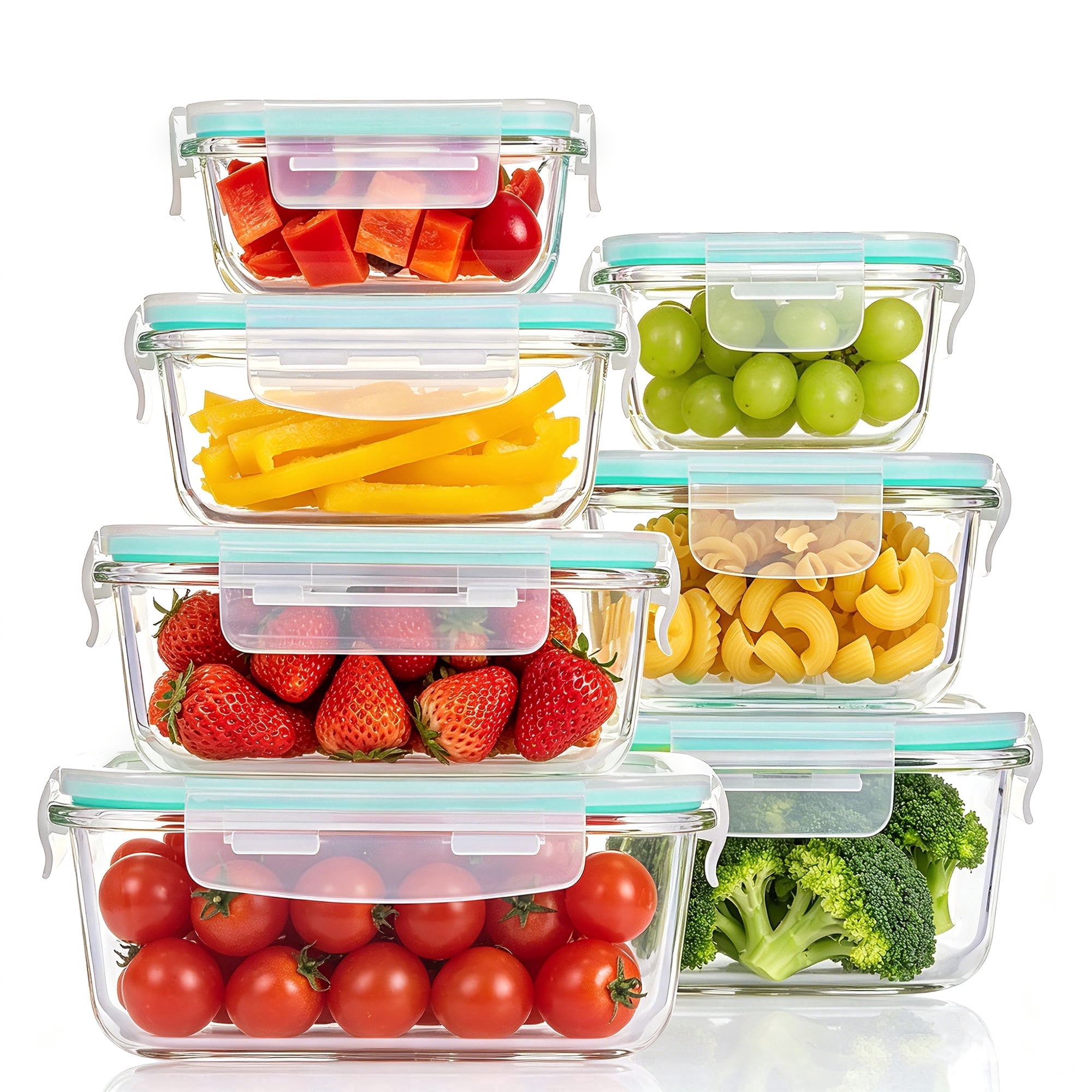 Sindcom 7 Pack Glass Food Storage Containers, Meal Prep, Airtight Bento Boxes with Leak Proof Locking Lids