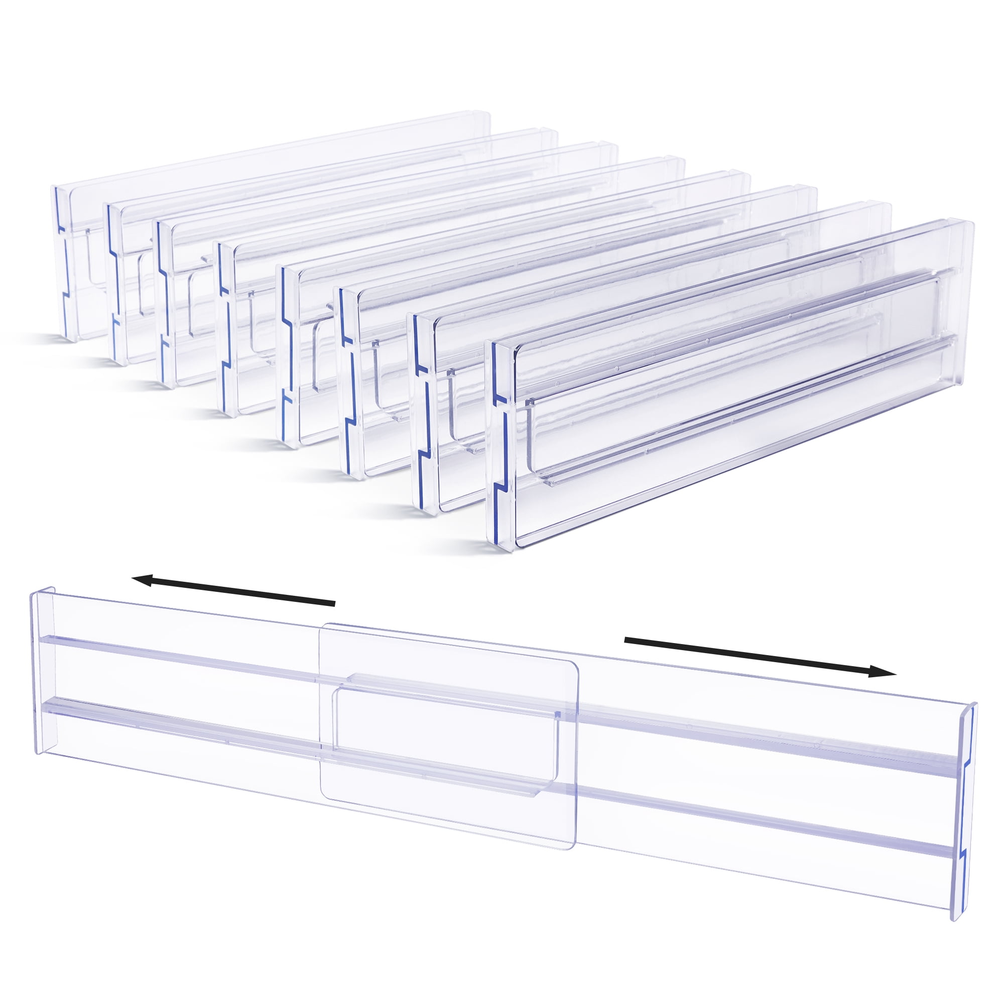 Eight clear closed dividers and one clear expanded divider