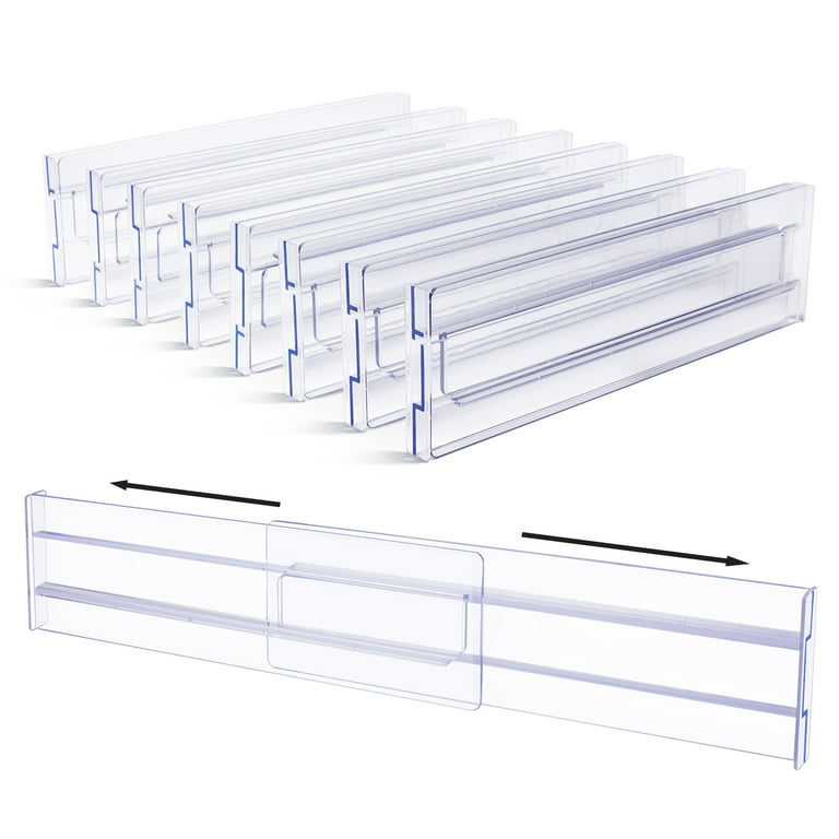 Drawer Dividers Organizers 8 Pack, Vtopmart Adjustable 3.2 inch High Expandable from 11-20.6 inch Kitchen Drawer Organizer, Clear Plastic Drawers